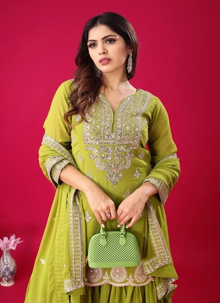 Tew Heavy Georgette Embroidery Work Top With Sharara Dupatta Online Wholesale